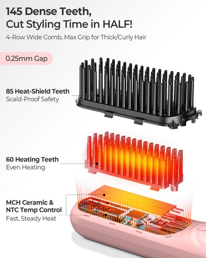 CONLWIN Cordless Straightener Brush,Mini Portable Straightener with Cool Air Setting & Hair Care,350M Negative Lons for Frizz-Free,Cordless & Corded Dual-Use,Gift