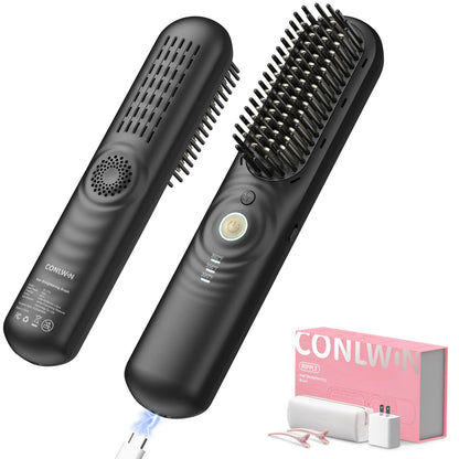 CONLWIN Cordless Straightener Brush,Mini Portable Straightener with Cool Air Setting & Hair Care,350M Negative Lons for Frizz-Free,Cordless & Corded Dual-Use,Gift