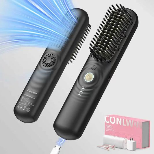 CONLWIN Cordless Straightener Brush,Mini Portable Straightener with Cool Air Setting & Hair Care,350M Negative Lons for Frizz-Free,Cordless & Corded Dual-Use,Gift