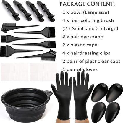 19Pcs Professional Salon Hair Coloring Dyeing Kit, Hair Coloring Products with Hair Dye Brush, Hair Color Bowl, Hair Clips for Hair Dye Tools