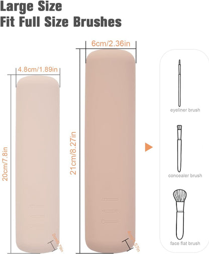 Large Travel Makeup Brush Holder, Magnetic Anti-Fall Out Silicon Portable Cosmetic Face Brushes Holder, Soft and Sleek Makeup Tools Organizer for Travel- (8.27 * 2.36 * 1.57)