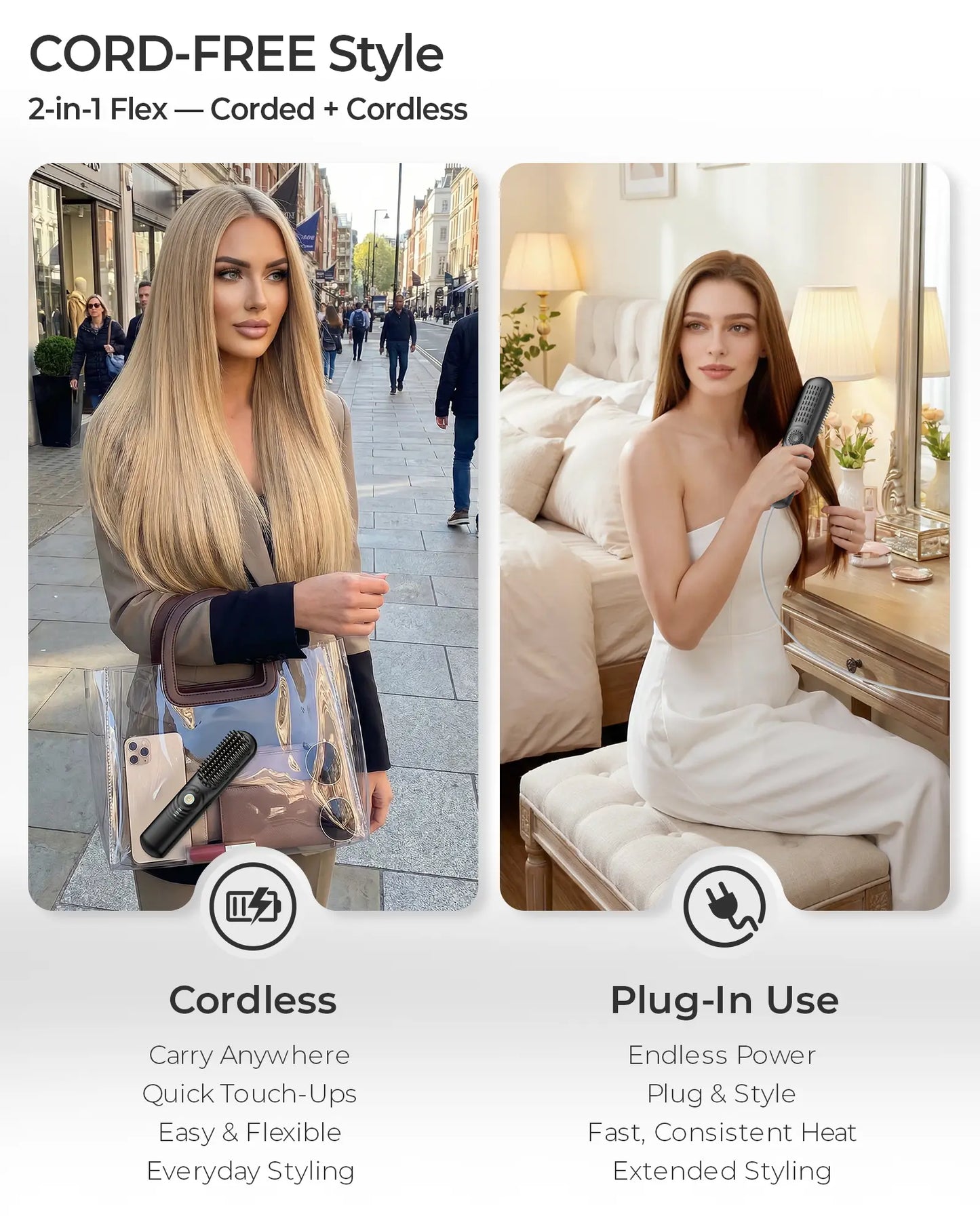 CONLWIN Cordless Straightener Brush,Mini Portable Straightener with Cool Air Setting & Hair Care,350M Negative Lons for Frizz-Free,Cordless & Corded Dual-Use,Gift