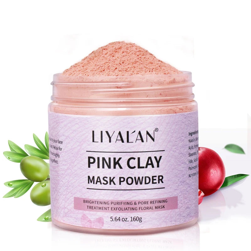 Pink Clay Mask Powder Face Reduce Blackheads Acne Kaolin Peel off Purify Pores Facial Whitening Exfoliating SPA Beauty Skin Care