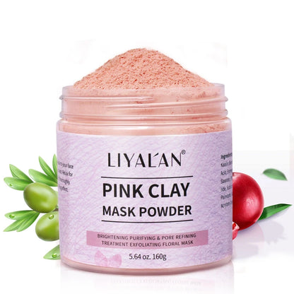 Pink Clay Mask Powder Face Reduce Blackheads Acne Kaolin Peel off Purify Pores Facial Whitening Exfoliating SPA Beauty Skin Care