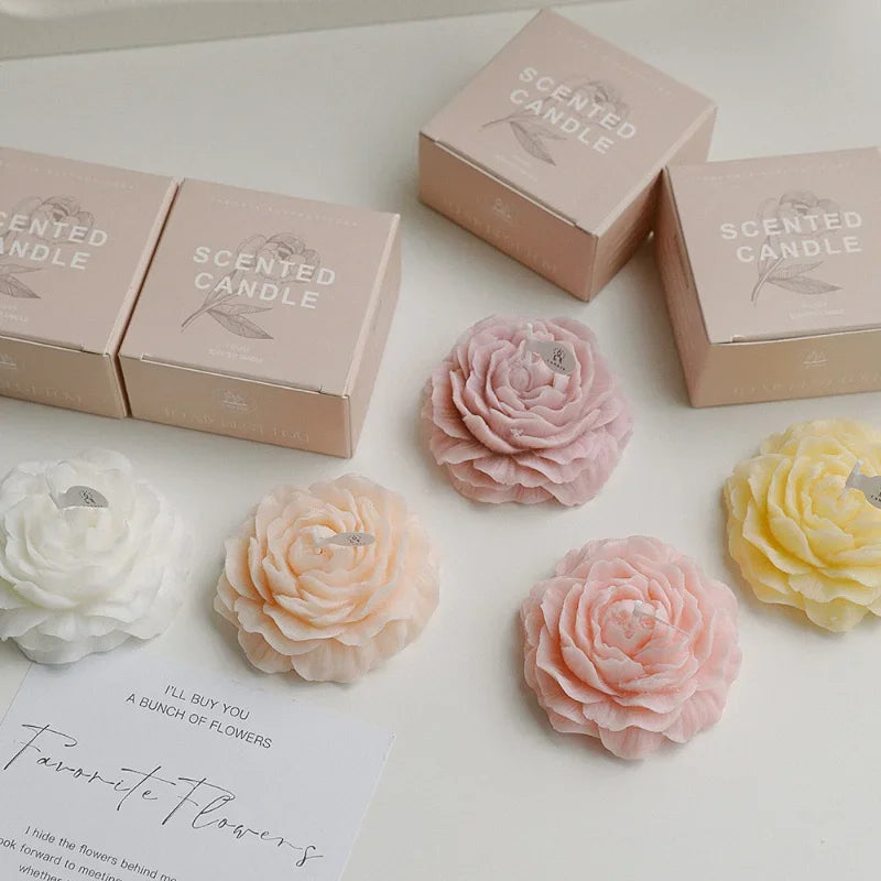 3D Peony Aromatic Candle Creative Flower Shape Aromatherapy Wedding Decor Gifts Box Valentine'S Day Scented Souvenir Ornament
