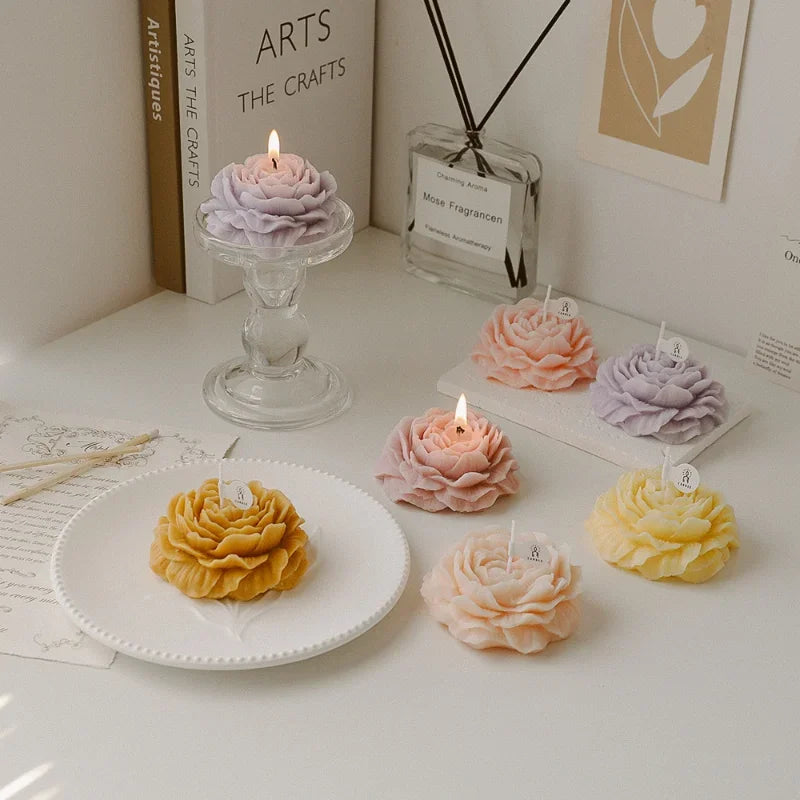 3D Peony Aromatic Candle Creative Flower Shape Aromatherapy Wedding Decor Gifts Box Valentine'S Day Scented Souvenir Ornament