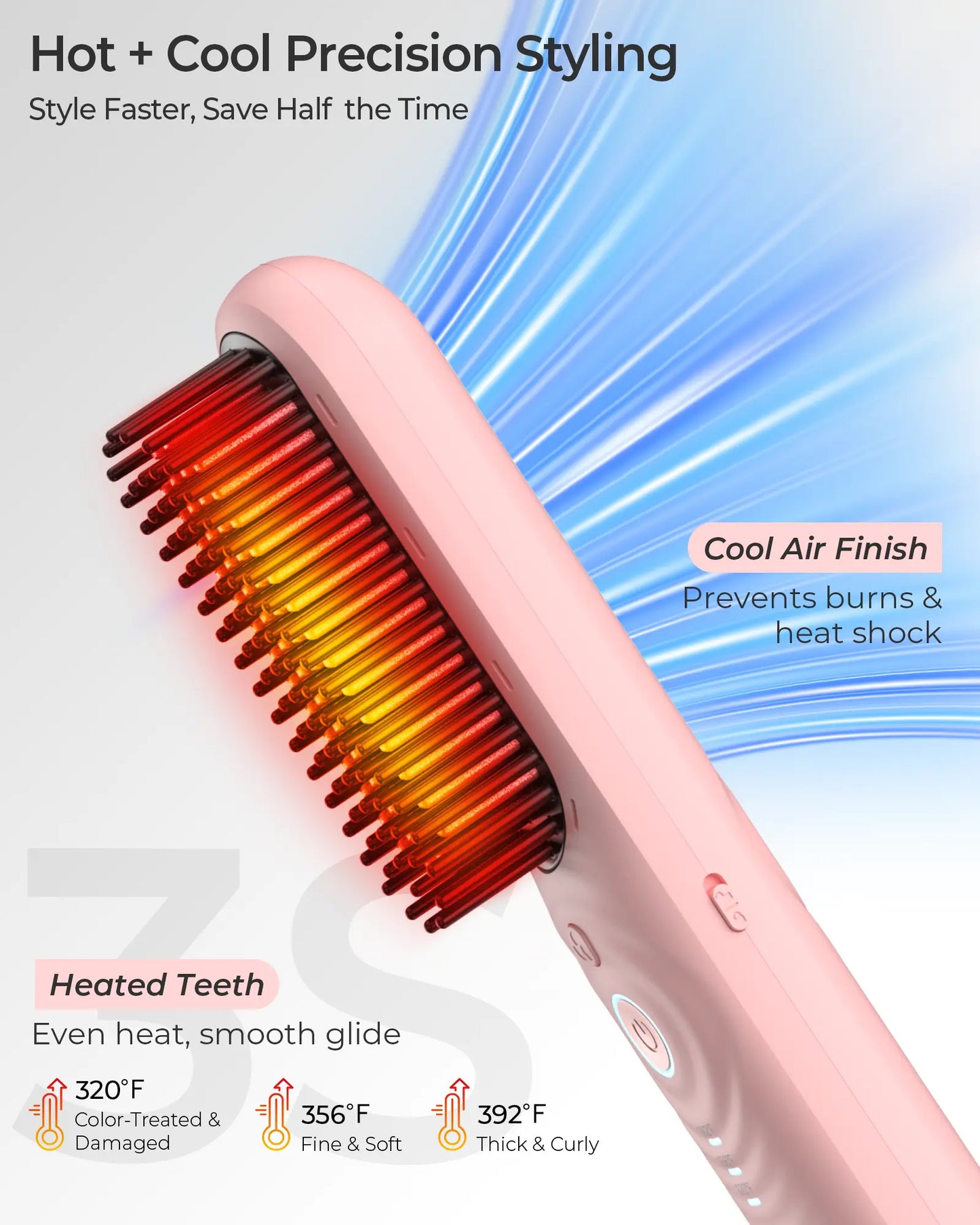 CONLWIN Cordless Straightener Brush,Mini Portable Straightener with Cool Air Setting & Hair Care,350M Negative Lons for Frizz-Free,Cordless & Corded Dual-Use,Gift