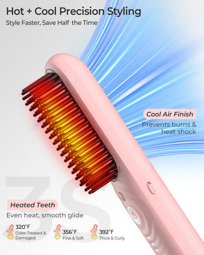 CONLWIN Cordless Straightener Brush,Mini Portable Straightener with Cool Air Setting & Hair Care,350M Negative Lons for Frizz-Free,Cordless & Corded Dual-Use,Gift